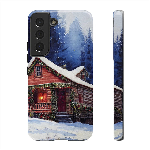 Cozy Christmas Cabin in the Snow - Impact Resistant Phone Case Samsung Galaxy S22 Glossy